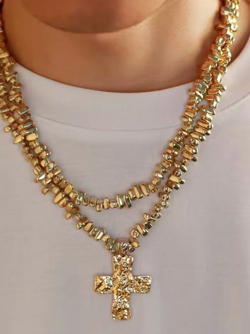 Gold-Tone Layered Cross Necklace Set